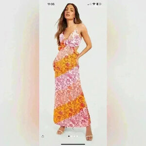 NWT BOOHOO PORCELAIN STRAPPY FRILL DETAIL MAXI DRESS